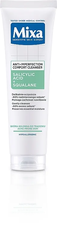Mixa Sensitive Skin Expert Anti-imperfection Cleanser Gel za čišćenje sa salicilnom kiselinom i skvalanom protiv nesavršenosti lica