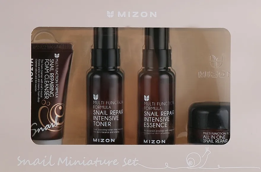 Mizon Snail Miniature Set (f/foam/30ml + f/toner/50ml + f/essence/50ml + f/cr/15g) Set minijatura