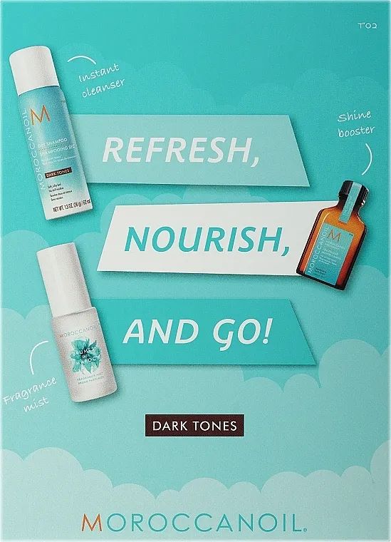 Moroccanoil Refresh, Nourish &amp; Go! Dark Tones (dry/shmp/62ml + oil/25ml + mist/30ml) Set za tamnu kosu