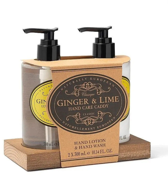 Naturally European Ginger &amp; Lime Hand Care Caddy (soap/300ml + lotion/300ml) Set