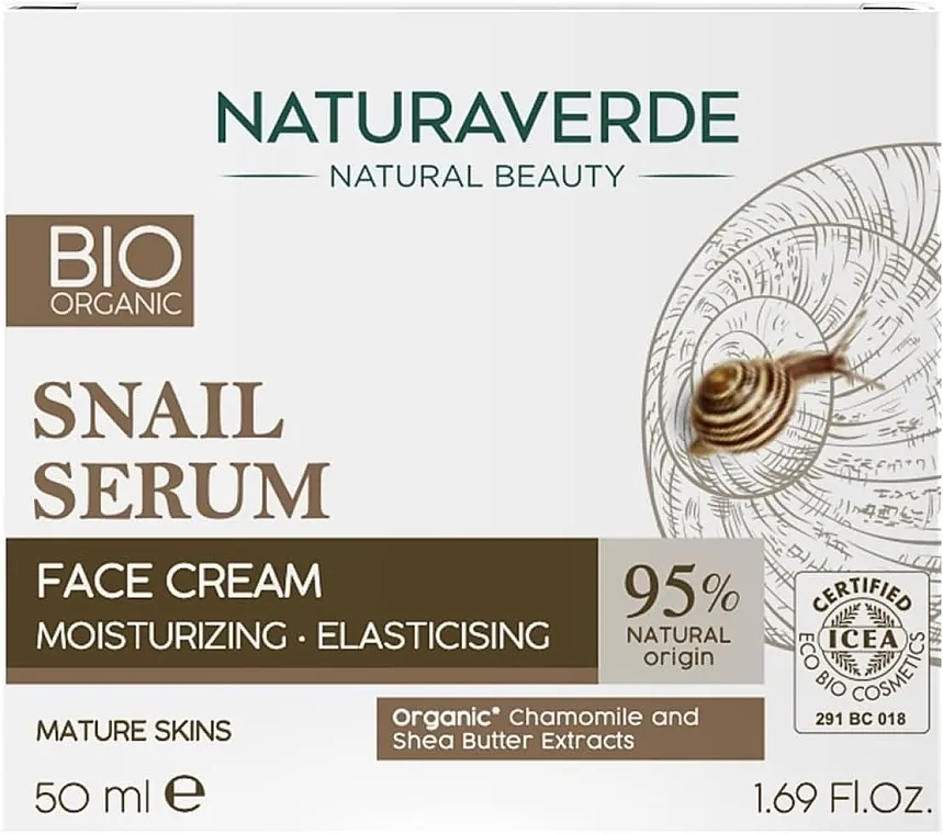 Naturaverde Bio Moisturizing Elasticising Face Cream Snail Serum Hidratantna krema za lice