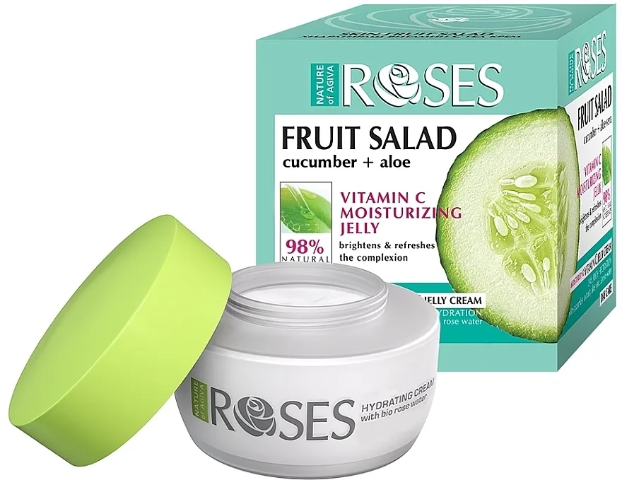 Nature of Agiva Roses Fruit Salad Vitamin C Moisturizing Jelly Day Care Hidratantna krema-gel za lice s ekstraktom krastavca, aloe verom i ružinom vodicom
