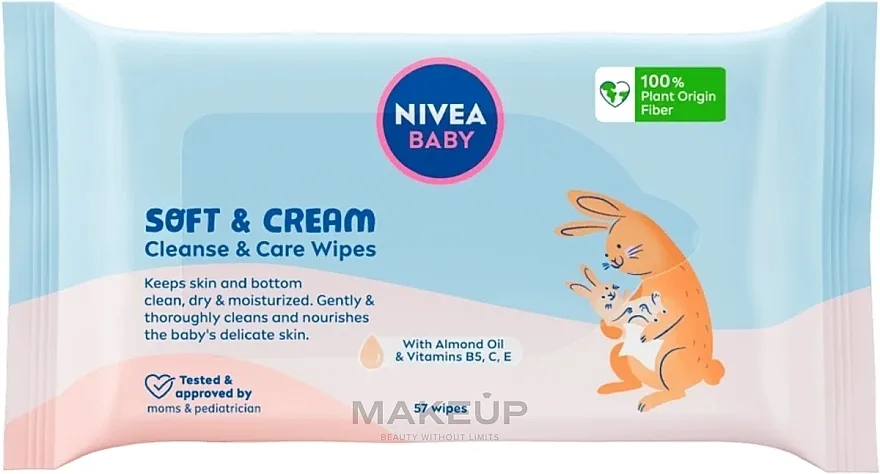 Nivea Baby Soft &amp; Cream Cleanse &amp; Care Wipes Biorazgradive vlažne maramice za bebe, 57 kom.