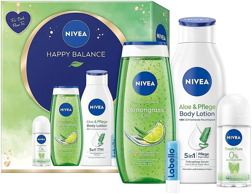 Nivea Happy Balance Gift Set (sh/gel/250ml + b/lot/400ml + deo/roll/50ml + lip/balm/4.8g))