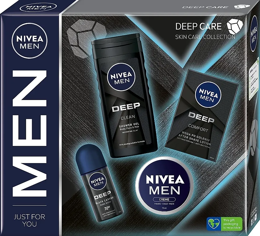 NIVEA MEN Deep Care (deo/50ml + cr/75ml + sh/gel/250ml + ash/lot/100ml) Set