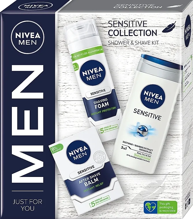 NIVEA MEN Sensitive Collection (sh/gel/250ml + ash/balm/100ml + foam/200ml) Set