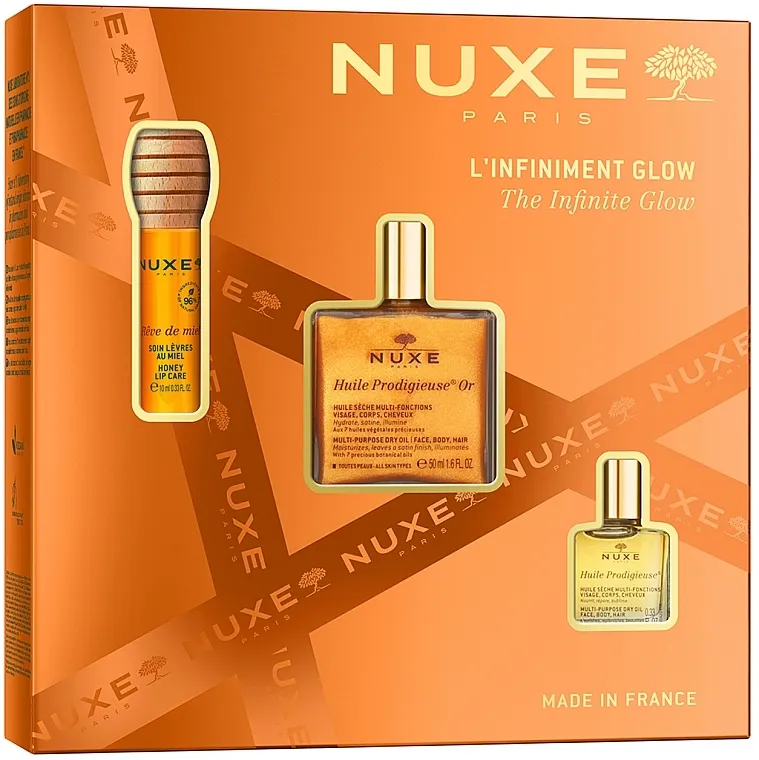 Nuxe Huile Prodigieuse The Infinite Glow Set (oil/50ml + oil/10ml + lip/care/10ml)