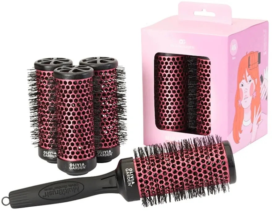 Olivia Garden Multibrush Curlers Kit 45 (multibrush/4pcs + handle) Set četki za stilizovanje kose, prečnik 45 mm