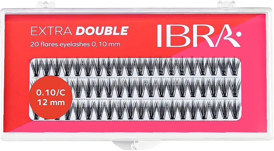 Pojedinačne umjetne trepavice, C 0,1 mm, 12 mm Ibra Extra Double 20 Flares Eyelash C 12 mm