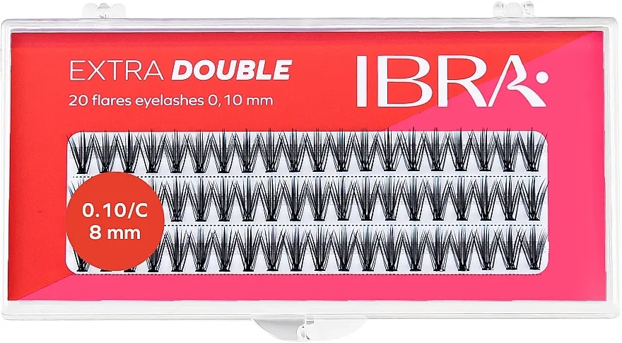 Pojedinačne umjetne trepavice, C 0,1 mm, 8 mm Ibra Extra Double 20 Flares Eyelash C 8 mm
