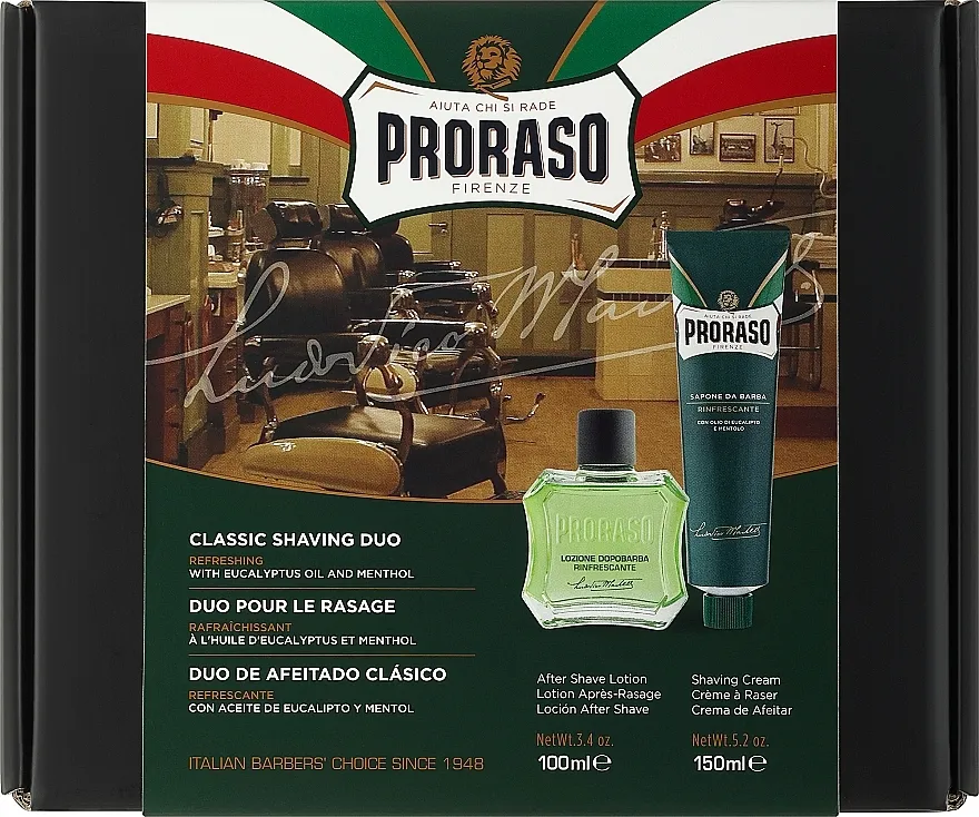 Proraso Green Classic Shaving Duo (sh/cr/150ml + ash/lot/100ml) Set za brijanje s mentolom i eukaliptusom