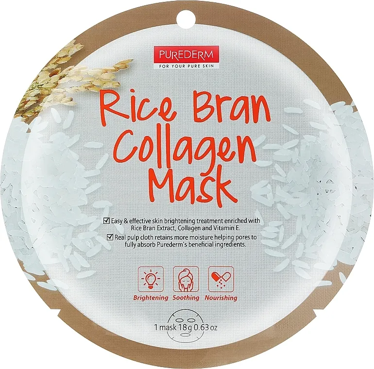 Purederm Rice Bran Collagen Circle Mask Sheet maska za lice "Rižine mekinje i kolagen"