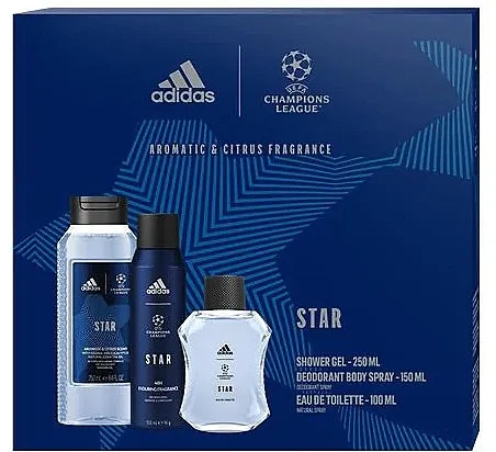 Set (šampon/gel/250ml + deo/spray/150ml + edt/100ml) Adidas UEFA Champions League Star
