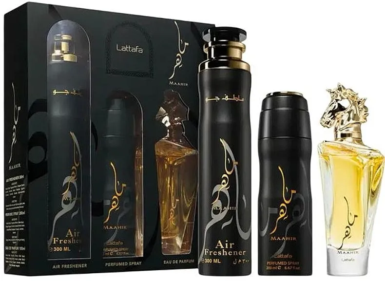 Set (edp/100ml + deo/200ml + air/fresh/300ml) Lattafa Perfumes Maahir
