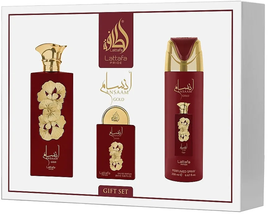Set (edp/100ml + edp/20ml + deo/spray/200ml) Lattafa Pride Ansaam Gold