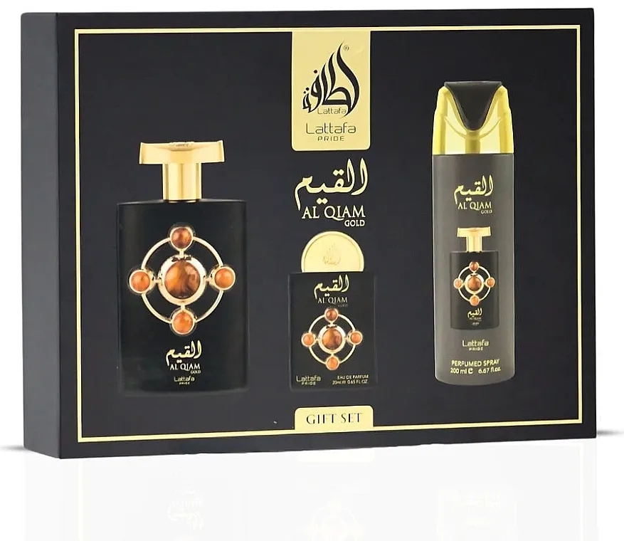 Set (edp/100ml + edp/20ml + sprej dezodorans/200ml + dodaci) Lattafa Pride Al Qiam Gold