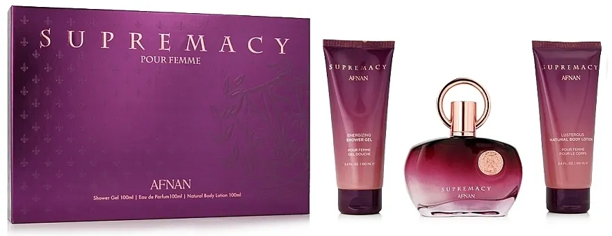 Set (edp/100ml + sh/gel/100ml + b/lot/100ml) Afnan Perfumes Supermacy Femme Purple