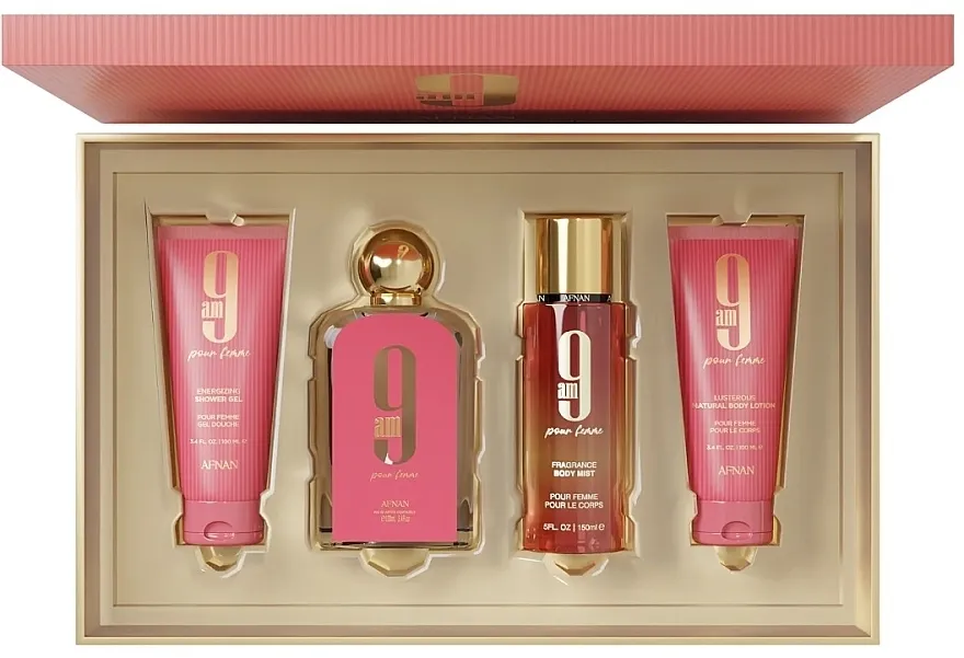Set (edp/100ml + sh/gel/100ml + b/mist/150ml + b/lot/100ml) Afnan Perfumes 9 AM Pour Femme