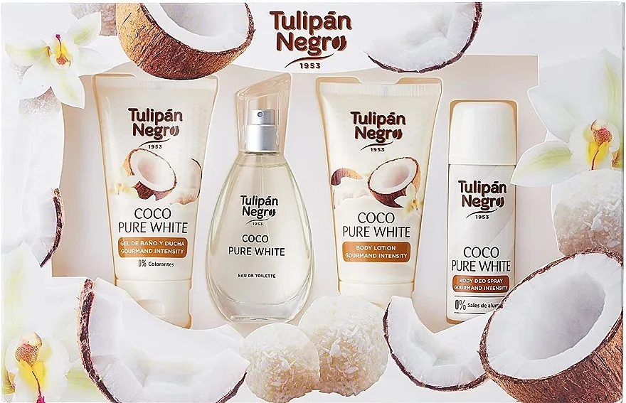 Set (edt/50ml + b/spray/50ml + sh/gel/75ml + b/lot/75ml) Tulipan Negro Coco Pure White