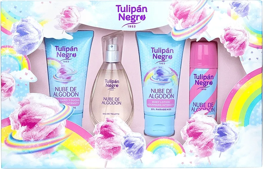 Set (edt/50ml + b/spray/50ml + sh/gel/75ml + b/lot/75ml) Tulipan Negro Nube De Algodon