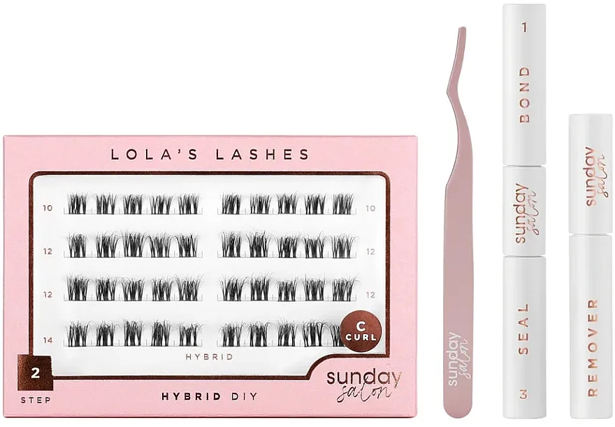 Set Lola's Lashes Hybrid Diy Lash Extensions Starter Set (bond/seal/2x3.5ml + remover/4ml + eyelashes/40pcs + applicator/1pcs)