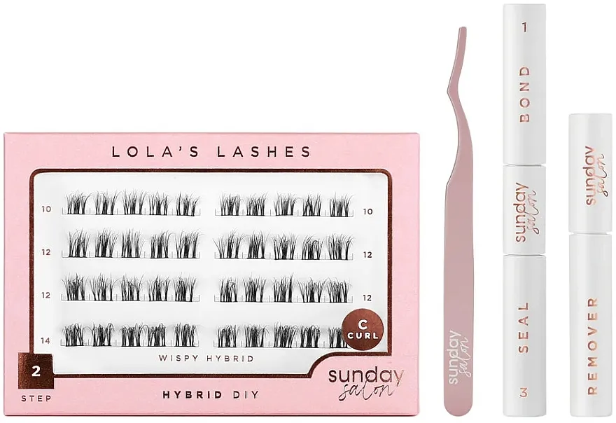 Set Lola's Lashes Wispy Hybrid Diy Lash Extensions Starter Set (bond/seal/2x3.5ml + remover/4ml + eyelashes/40pcs + applicator/1pcs)