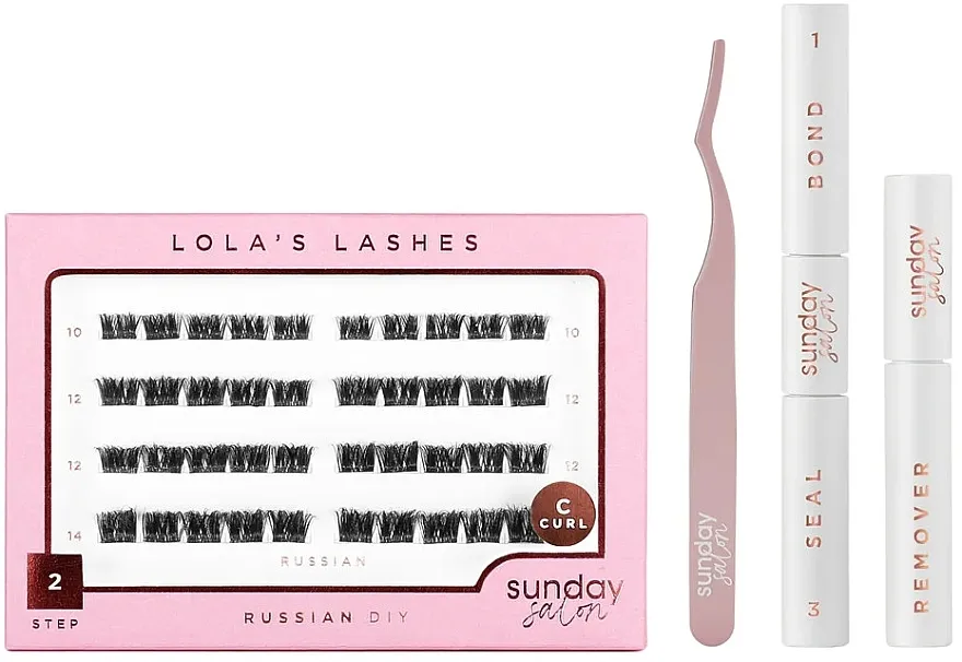 Set - NAME_DESCR Lola's Lashes Russian Diy Lash Extensions Starter Set (bond/seal/2x3.5ml + remover/4ml + eyelashes/40pcs + applicator/1pcs)