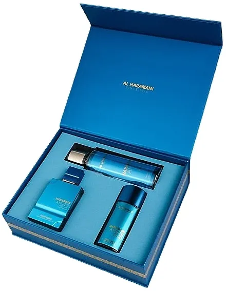 Set (parfem/75ml + parfem/30ml + b/magla/250ml) Al Haramain Amber Oud Aqua Dubai