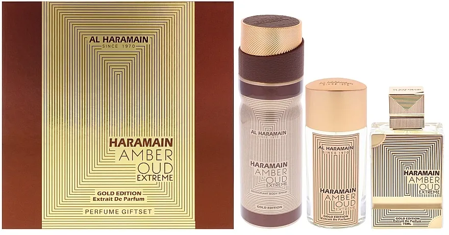 Set (parfem/75ml + parfem/30ml + dezodorans/200ml) Al Haramain Amber Oud Gold Edition Extreme Pure Perfume