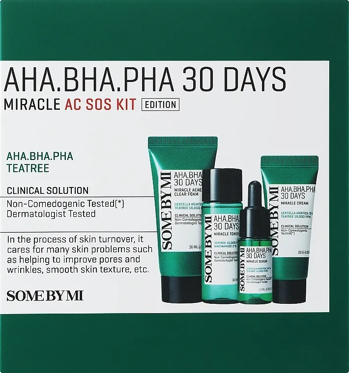 Some By Mi Aha-Bha-Pha 30 Days Miracle Ac Sos Kit (f/foam/30ml + f/toner/30ml + f/ser/10ml + f/cr/20ml) Set minijatura za problematičnu kožu