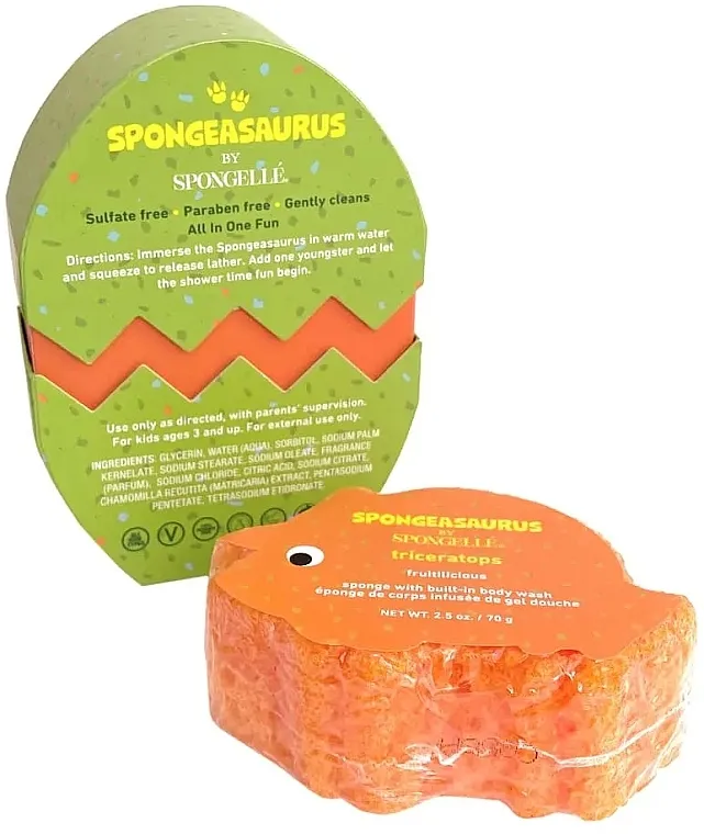 Spongelle Spongeasaurus Triceratops Body Wash Infused Buffer Dečji penasti sunđer za tuširanje "Triceratops" za višekratnu upotrebu