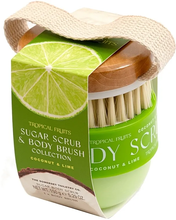 Tropical Fruits Coconut &amp; Lime Sugar Scrub &amp; Body Brush Collection (b/scr/150g + b/brush/1pc) Set