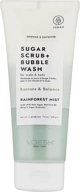 Voesh Sugar Scrub+Bubble Wash Rainforest Mist Šećerni piling za kožu glave i tela "Tropska šuma"