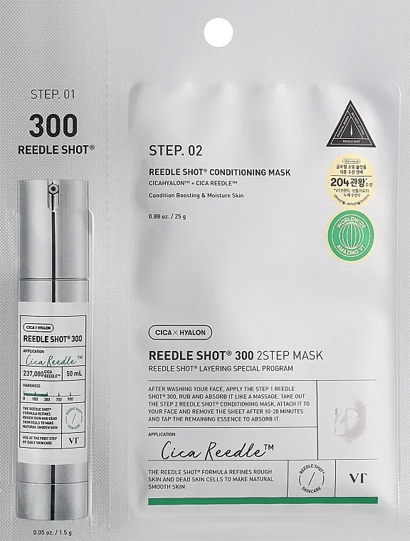 VT Cosmetics Hydrop Reedle Shot 300hL 2Step Mask Dvostepena učvršćujuća maska za lice