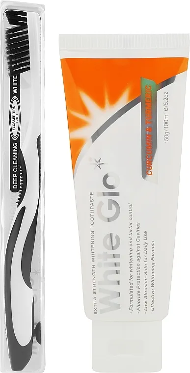 White Glo Curcumin &amp; Turmeric Whitening (toothpaste/150g + toothbrush) Set sa crno-belom četkom