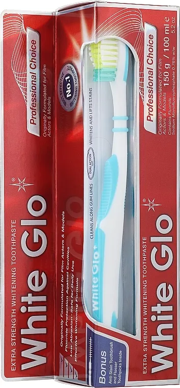 White Glo Professional Choice Whitening Toothpaste (toothpaste/100ml + toothbrush) Set "Izbor profesionalaca", plava četkica