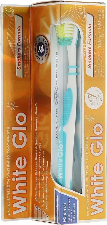White Glo Smokers Formula Whitening Toothpaste (toothpaste/100ml + toothbrush) Set "Za pušače", plava četkica