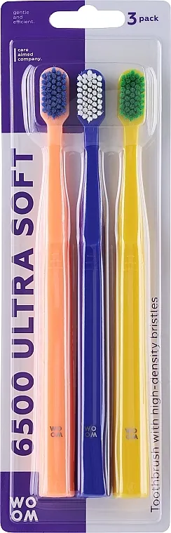 Woom 6500 Ultra Soft Set četkica za zube, 3 kom., narandžasta+plava+žuta