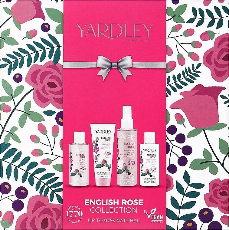 Yardley English Rose Collection (sh/gel/100ml + b/lot/100ml + spray/100ml + h/cr/50ml) Set