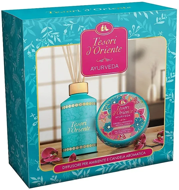 Zestaw (dif/200ml + sveća/109g) Tesori d`Oriente Diffuser+Candle, Ayurveda