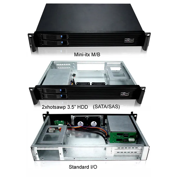 Rack-mount 1.5U/19" kućište, Mini-ITX 17x17cm MB format, 2 x USB 2.0, 2 ventilatora 60mm, 2 hotswap mesta za 3.5" disk + 2 interna mesta za 2.5" disk, prihvata 1U napajanja do 400W, dubina 280mm (NI-N1528R)