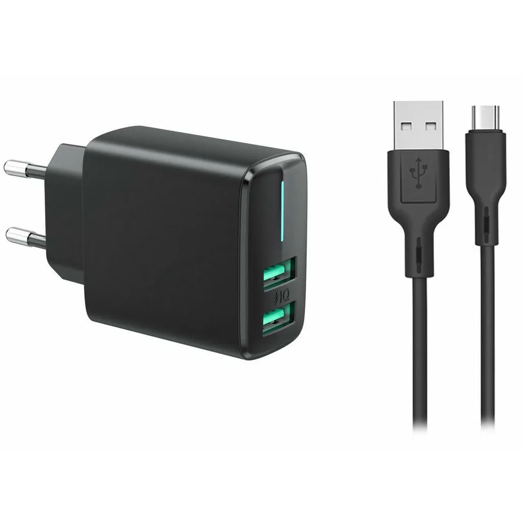 Brzi punjač: adapter 2xUSB 230V 2.4A + kabal USB-C 1m Car Commerce