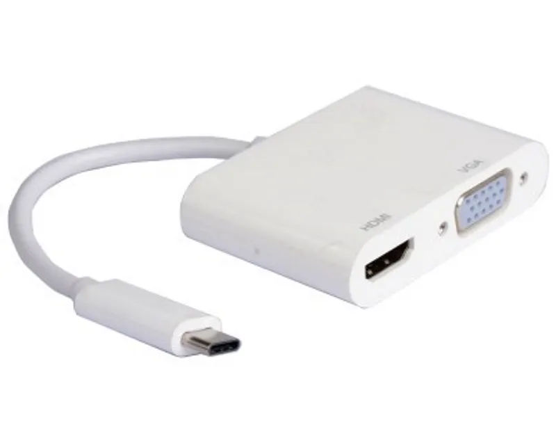 Adapter USB 3.1 tip C (M) - HDMI + VGA (F) beli