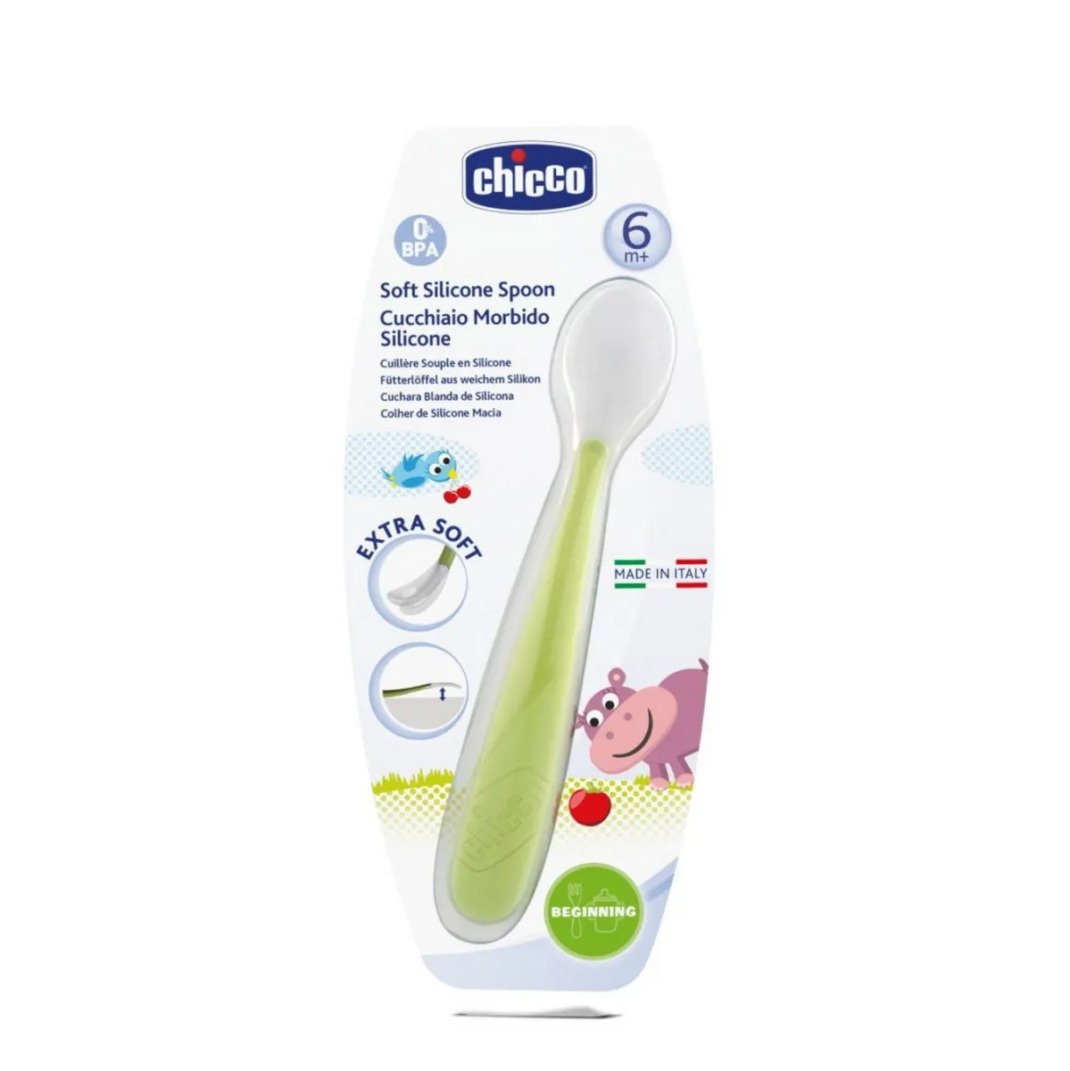 CHICCO MEKANA SILIKONSKA KAŠIKA 6M + ZELENA