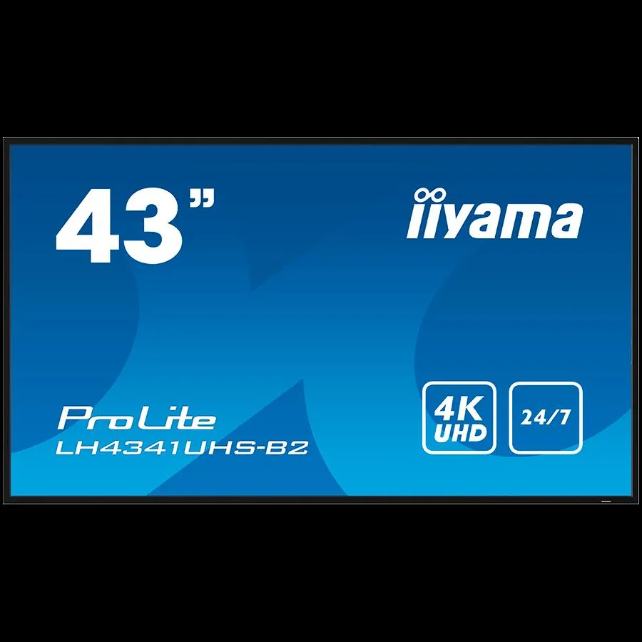 IIYAMA LFD LH4341UHS-B2 43" Professional Digital Signage display with 4K UHD resolution and 24/7 3840x2160 16:9 500cd 1200:1 8ms landscape portrait