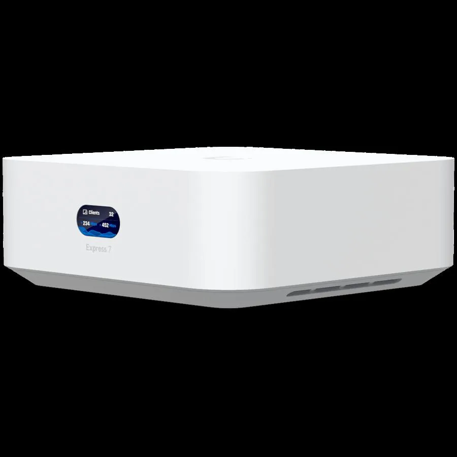 Ubiquiti UniFi Express 7 UX7 Mesh-scalable super-compact 10G Cloud Gateway with integrated WiFi 7 10 GbE RJ45 WAN port 2.5 GbE RJ45 LAN port to extend network up to 30+ UniFi devices and 300+ clients