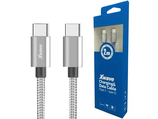 Xwave Kabl Tip-C muški na Tip-C muški 2M 3A 5Gbpsupletenitamno sivi