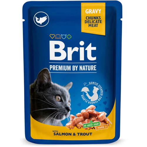 BRIT PREMIUM kesica, sočni komadići, losos s pastrmkom, 100g