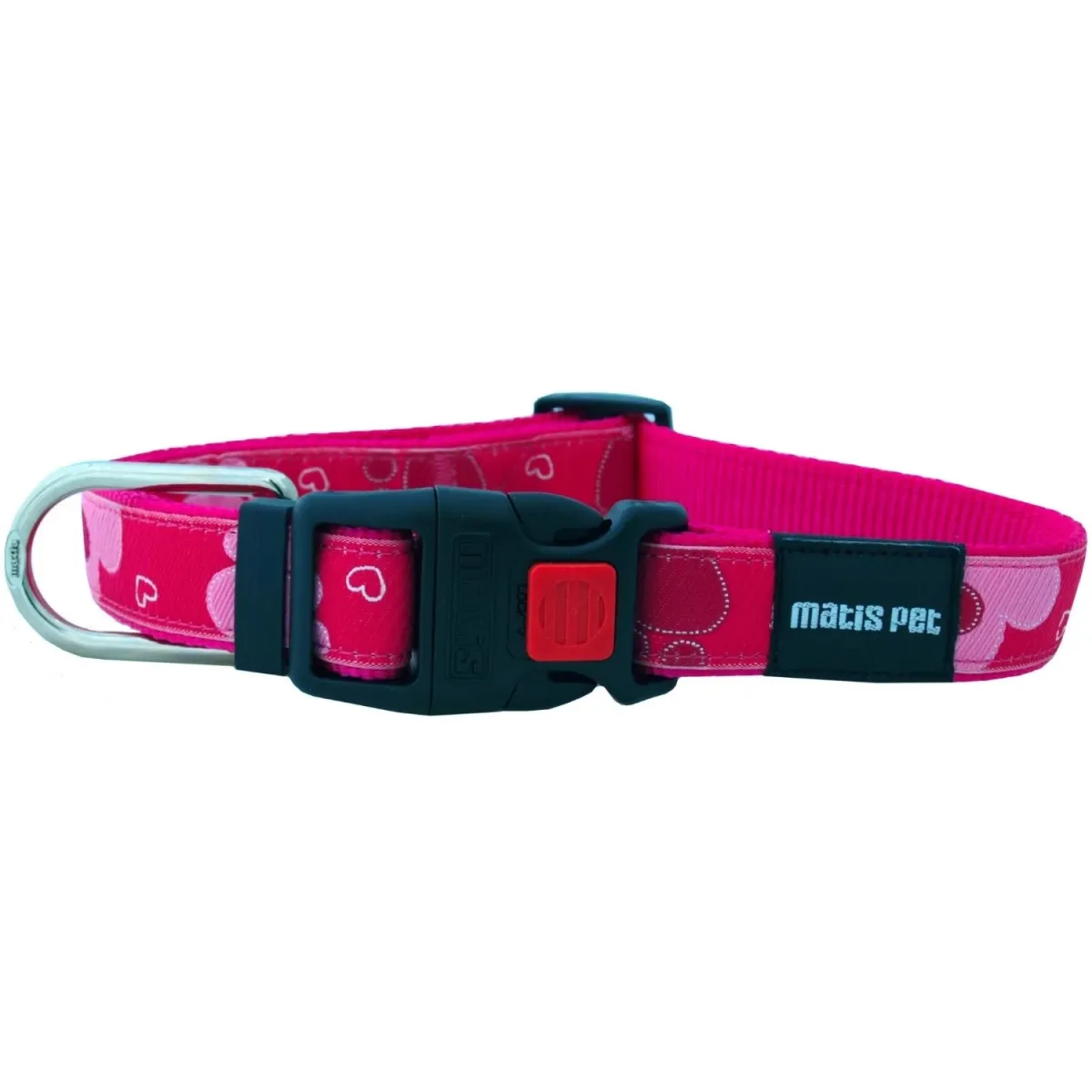 MATIS Ogrlica za pse sa plast kopčom Klik MatisDesign Roze Srca 1,5cm/30-43cm