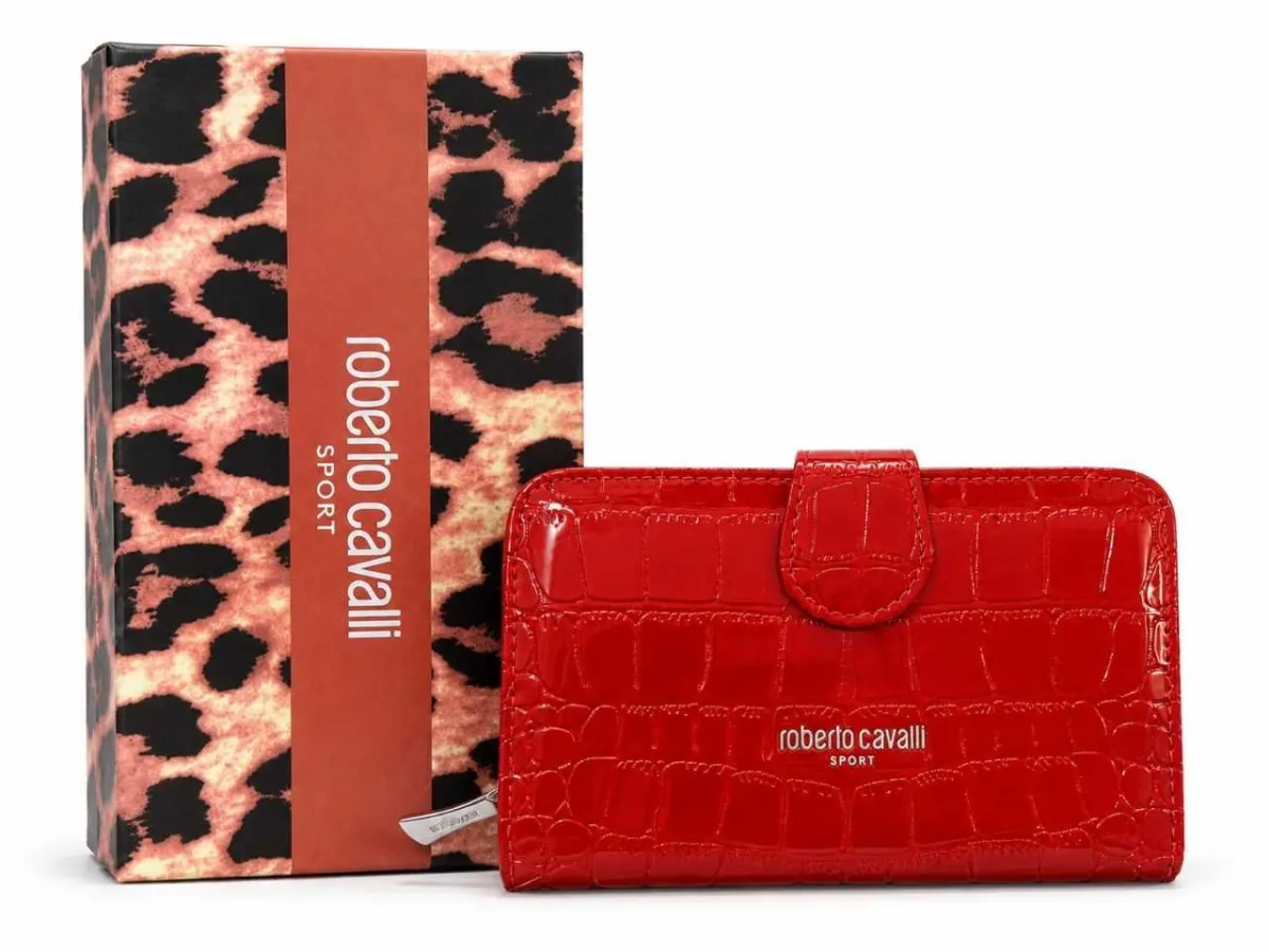 Roberto cavalli sport Ženski novčanik od kombinovane kože rc007, crveni